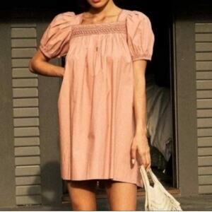 Doen Womens Earhar Puff Sleeve Mini Dress in Petal Pink Medium